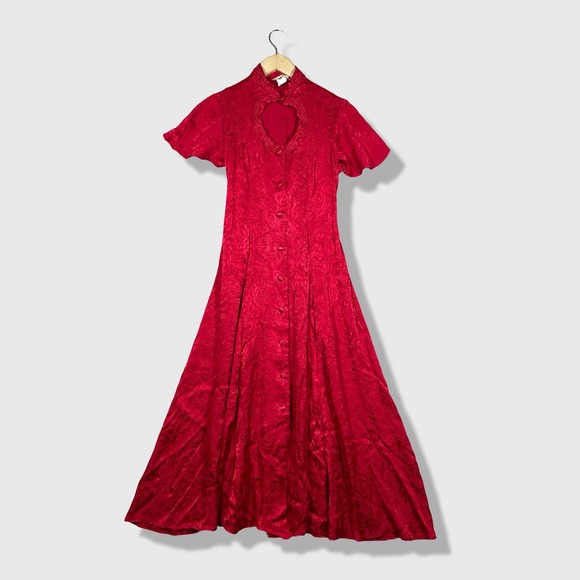 New Frontier Clothing Company Dresses & Skirts - New Frontier Maxi Dress Women Size 3 Red Vintage Jacquard Coquette Goth Romantic